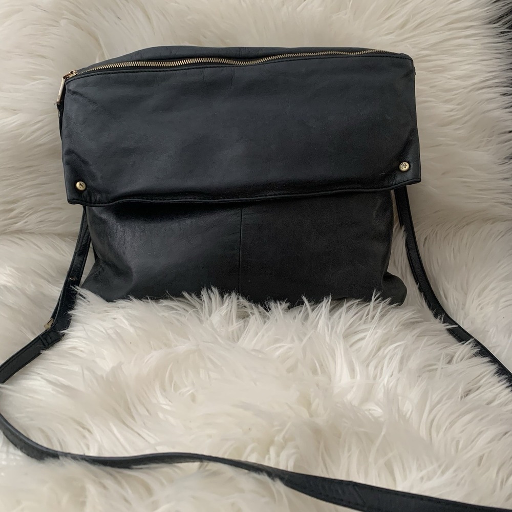 HOBO Black Fold-Over Crossbody with Gold Trim